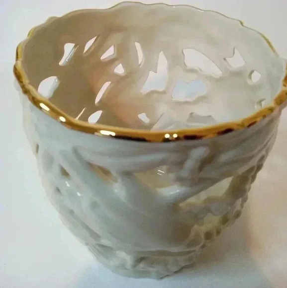 Lenox Votive/Tealight Candle Holder Filigree Forest Line 4"s w 24kt Gold Trim - Picture 2 of 7